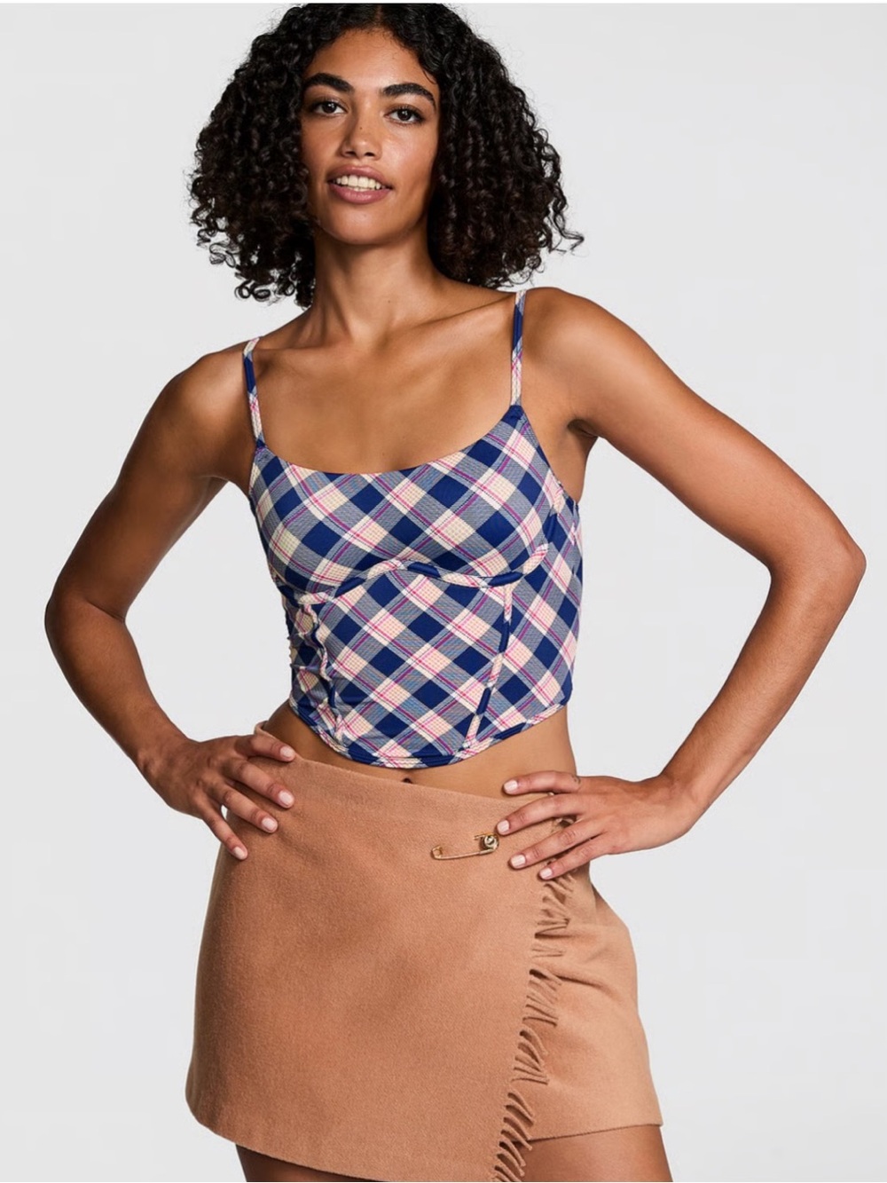Pink Victorias Secret Plaid Cinched Corset Tank Top Size Small NWT